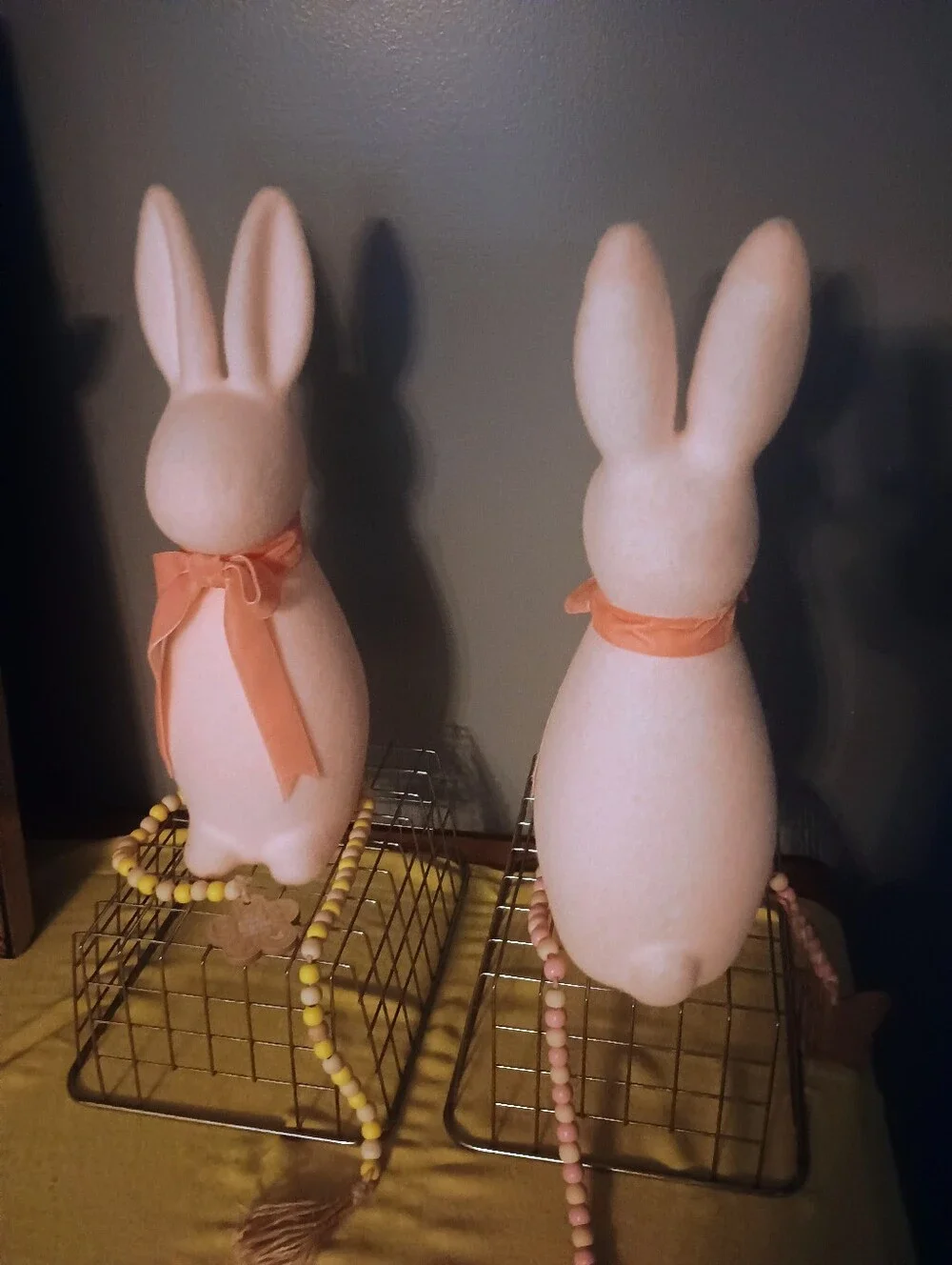 Kirkton House Flocked Velveteen Bunny Rabbit 2pc Set Easter Decor 16' Tall